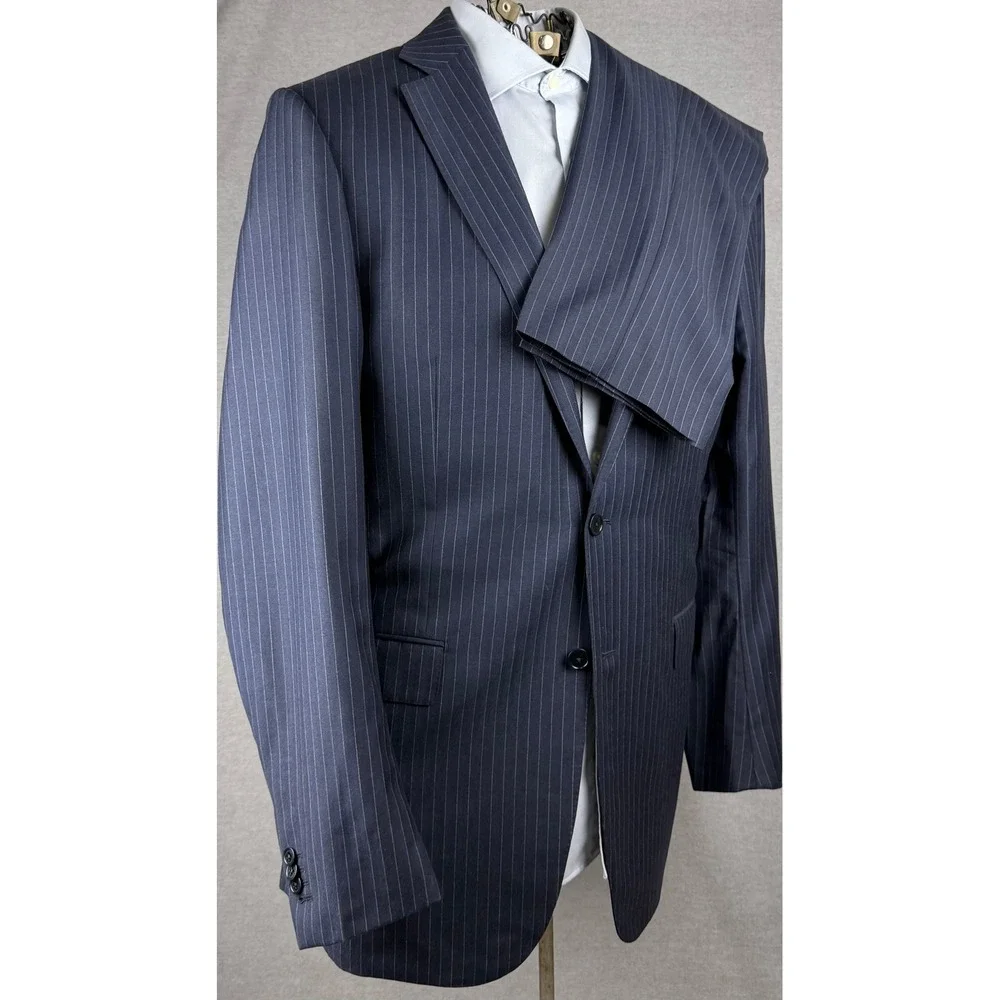 Ermenegildo‎ Zegna Milano Suit 44L Mens Navy Blue Pinstripe Trofeo Wool 2pc 54L
